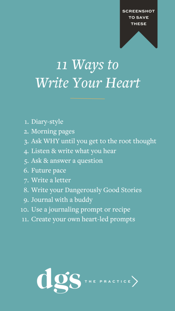 Infographic - 11 Ways to Write Your Heart (& the stories of your life) - writing techniques for clarity, self-trust, and confidence